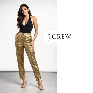 NEW J. Crew Collection high-rise cigarette pant in metallic leaf print jacquard